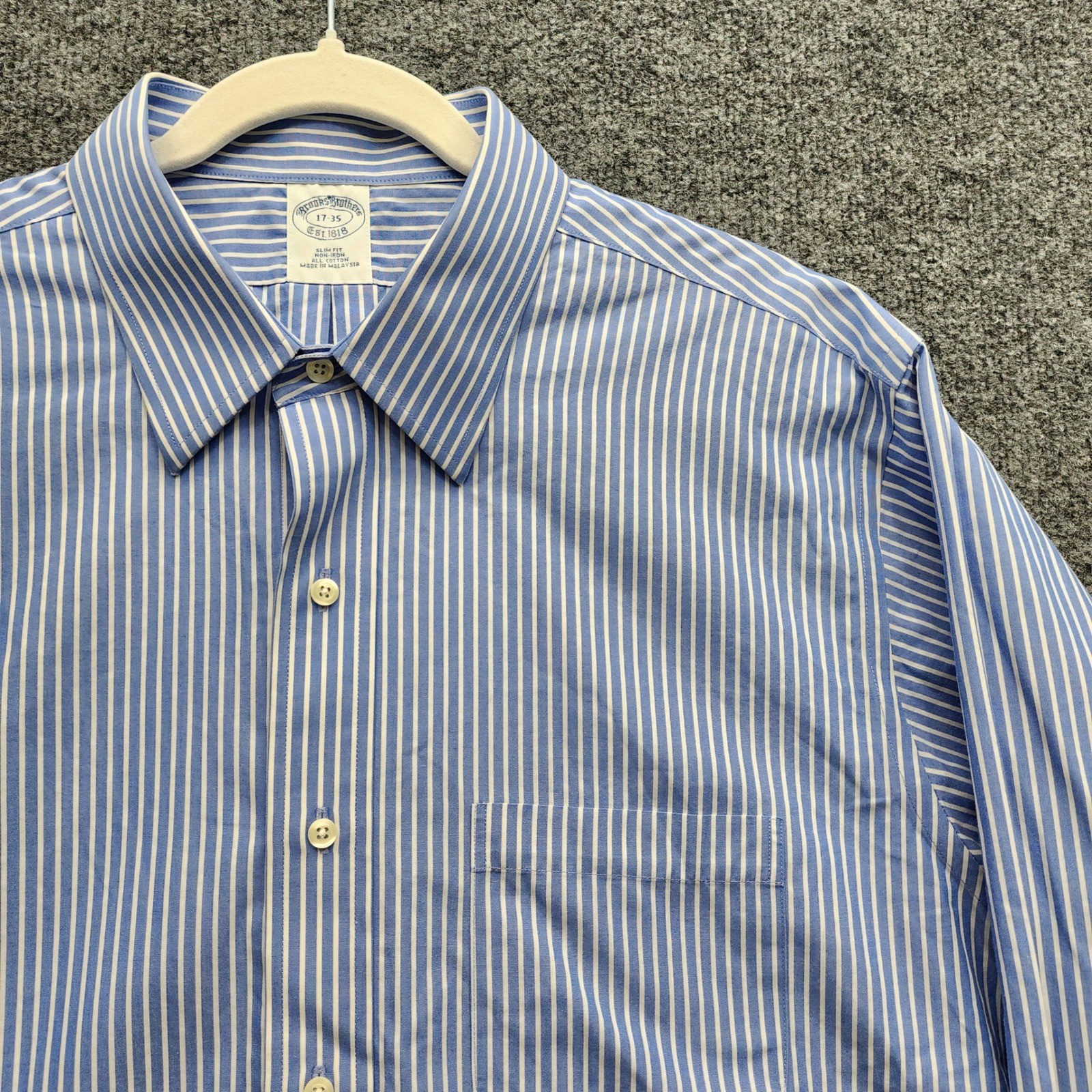 Brooks Brothers 1818 Slim Fit Non-Iron Cotton Blue Stripe Dress Shirt 17-35
