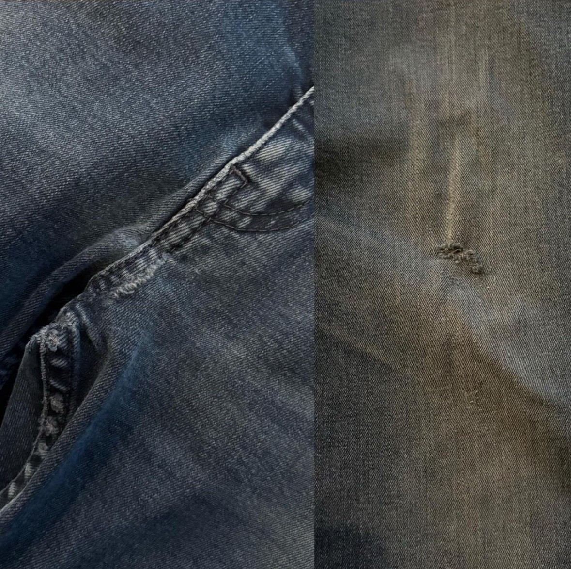 faded Levi’s 514 blue jeans size 38×30 with distressed areas, straight-leg