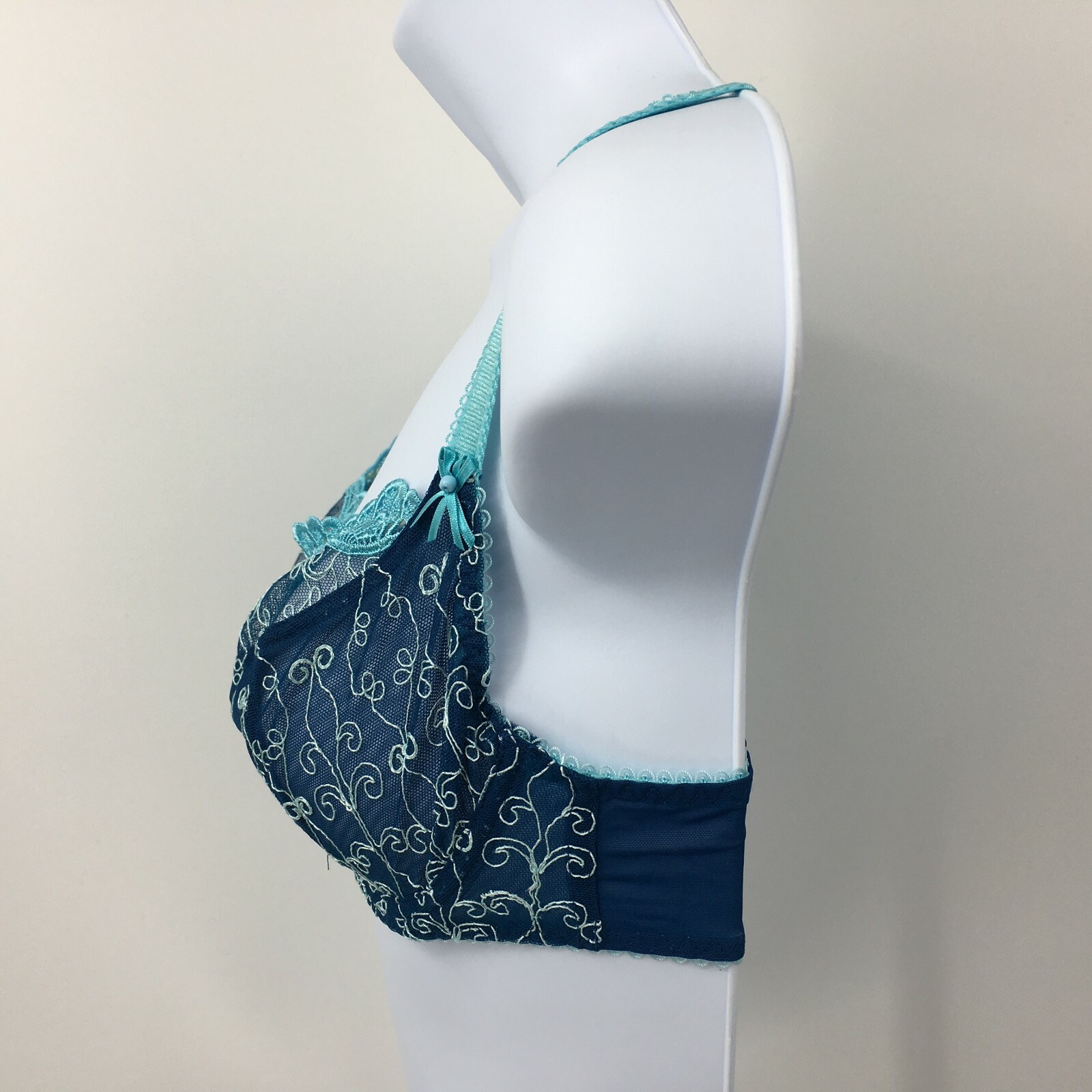 Ruby Pink KEIA Blue Embroidered Lace Sexy Lingerie Sheer Underwire Bra
