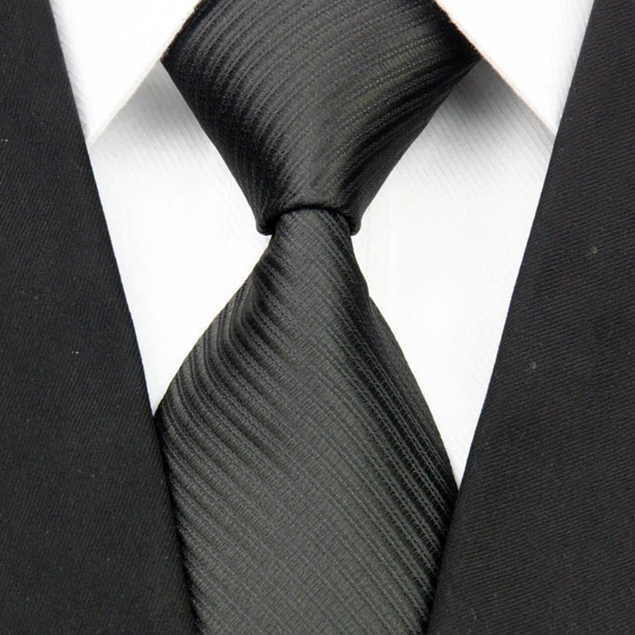 Men Fashion Solid Color Zipper Tie Wedding Party Formal Business Necktie