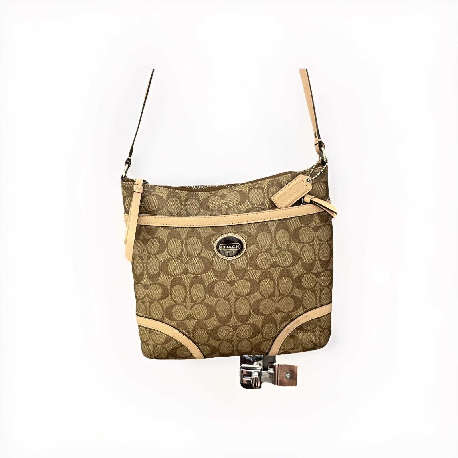 NEW Authentic Coach Heritage Peyton Signature Bag in Khaki/Ivory