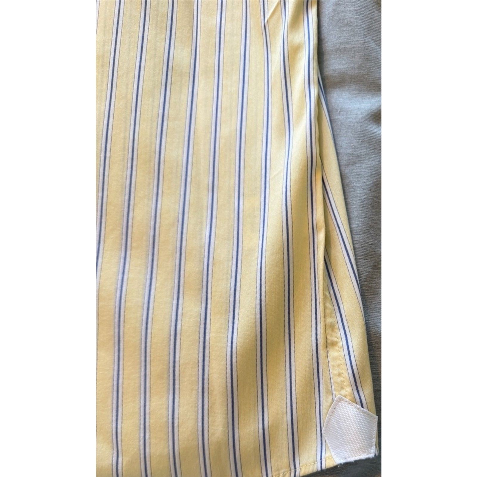 Cremieux Classics Mens Large L Yellow Striped Dress Shirt Long Sleeve Blue Cuff