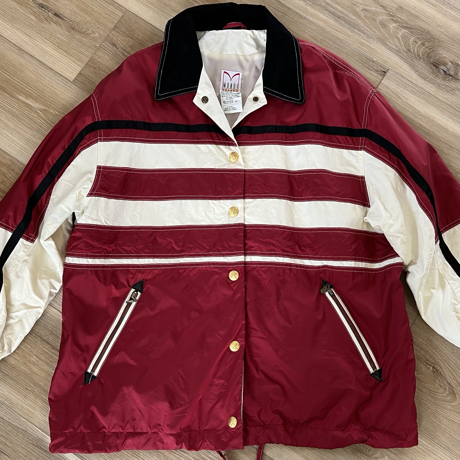 Vintage Mondi Sports Red Striped Windbreaker Jacket Preppy Nautical Retro M