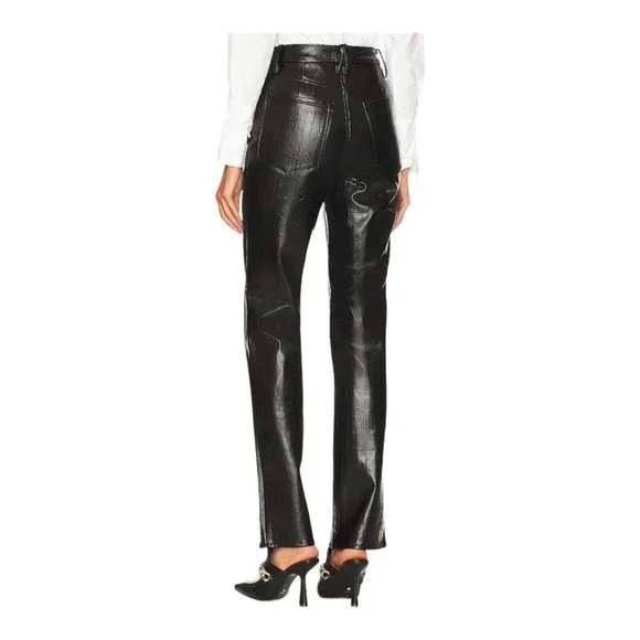 Good American Good Icon Straight High-Rise Trouser Faux Leather Black Eel 16