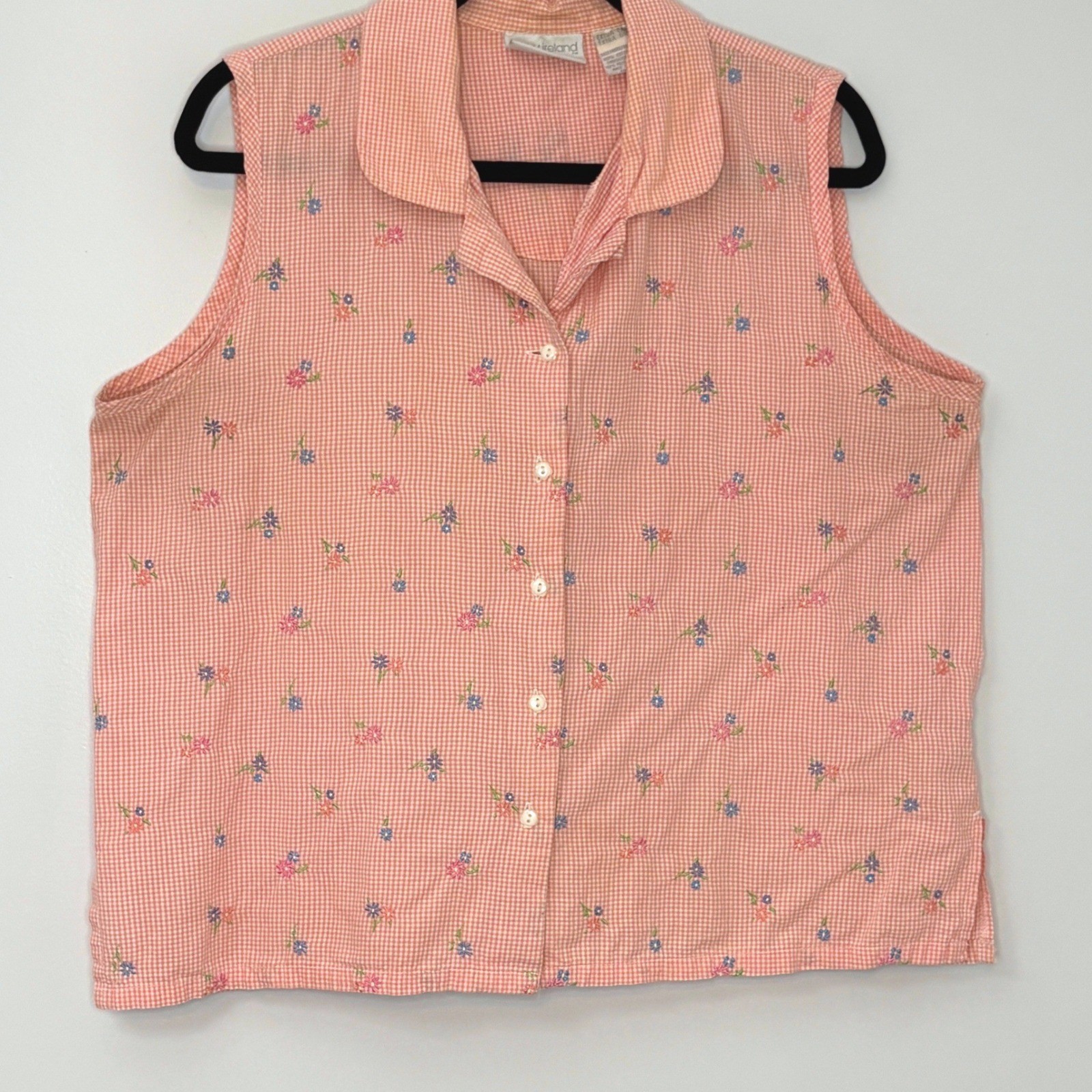 Vintage Kathy Ireland 100% Cotton Floral Embroidered Sleeveless Top Pink XL