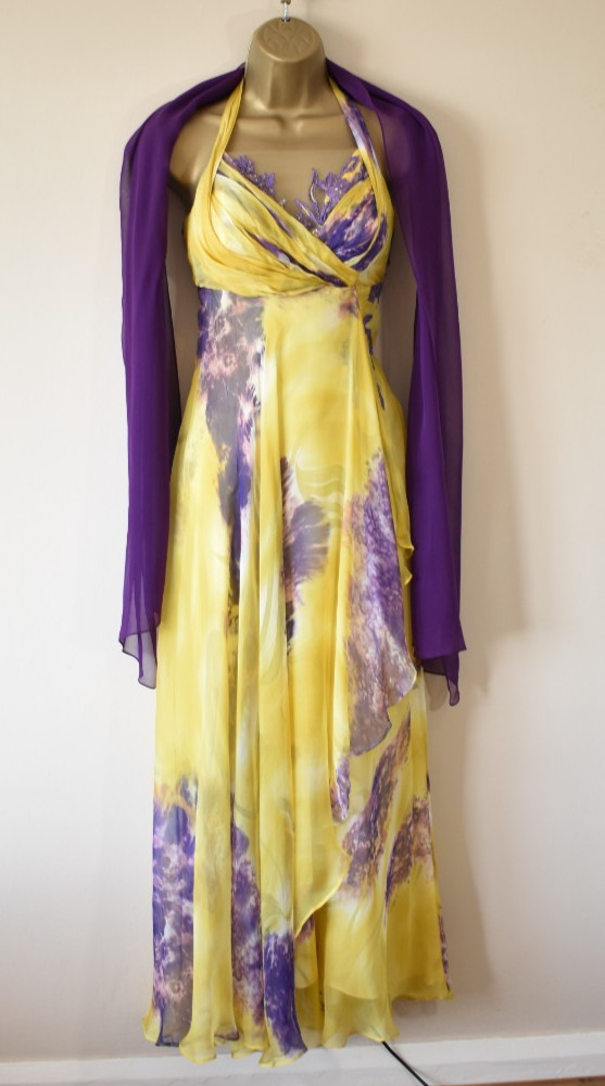 VERY RARE 90s Y2K Vintage ANGELA LEMOS Silk Beaded Applique Maxi Dress & Scarf 8