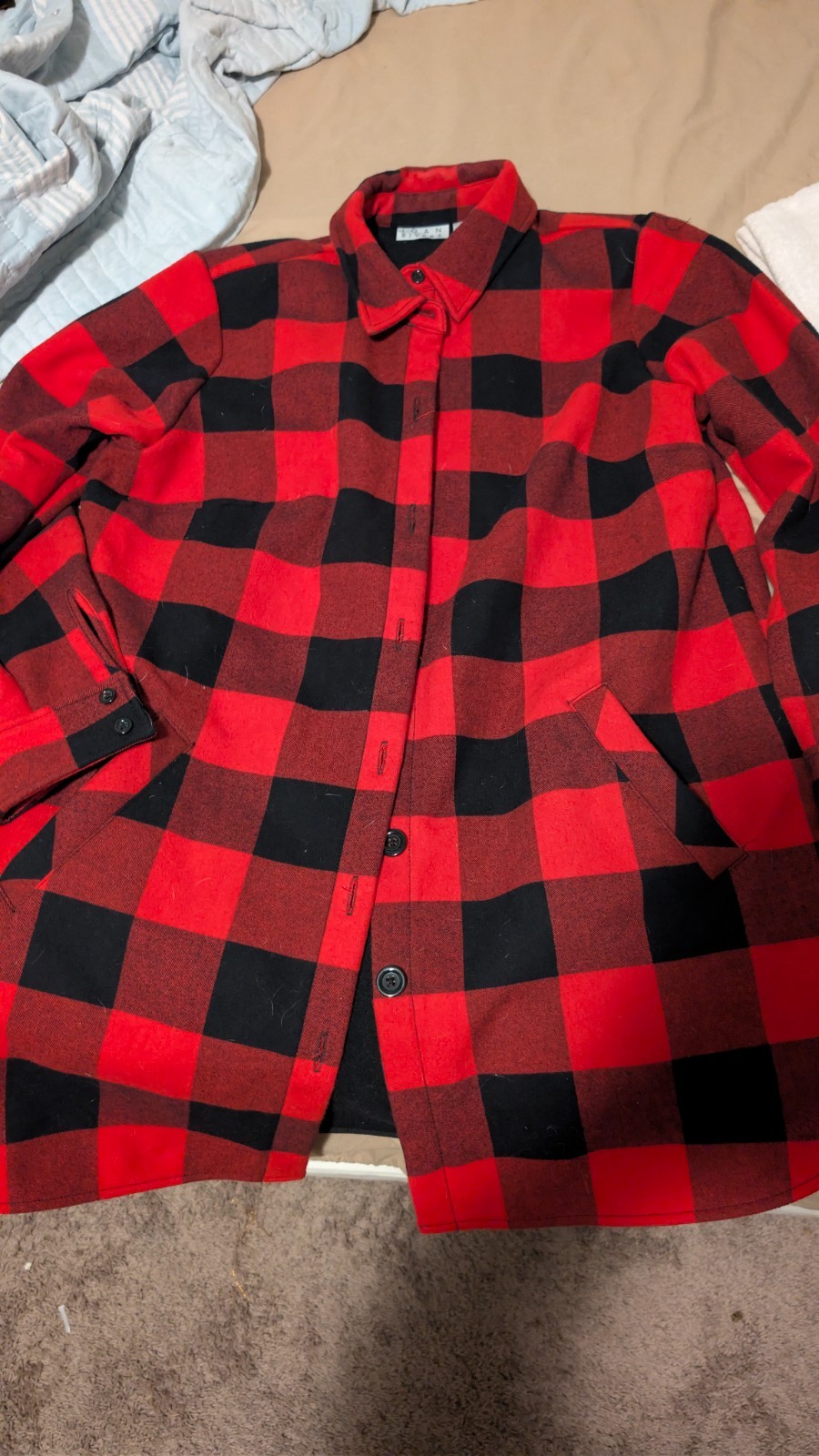 Joan Rivers Buffalo Check Jacket Fleece Lining Red Black large Size