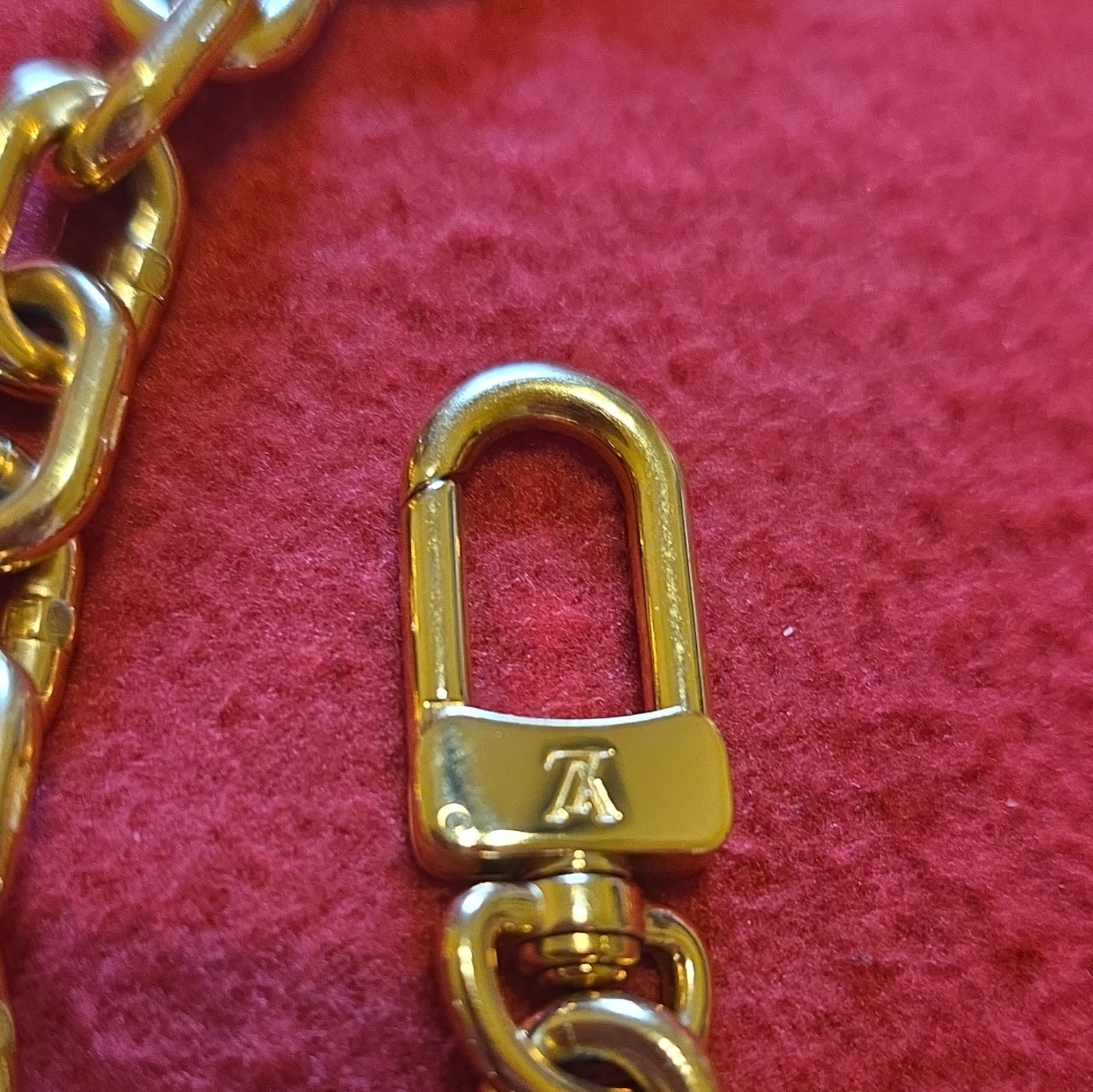 Louis Vuitton Gold Chain Strap w/ Swivel Clasps LV Logo Accents Women