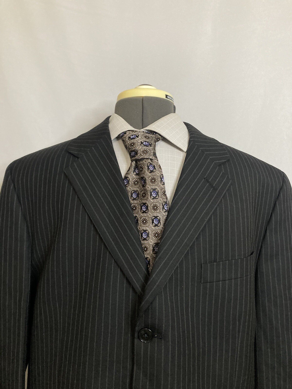 Mens 44L Blazer Black Striped Wool 3 Button 2XL 48″ Sport Coat Suit Jacket JNY