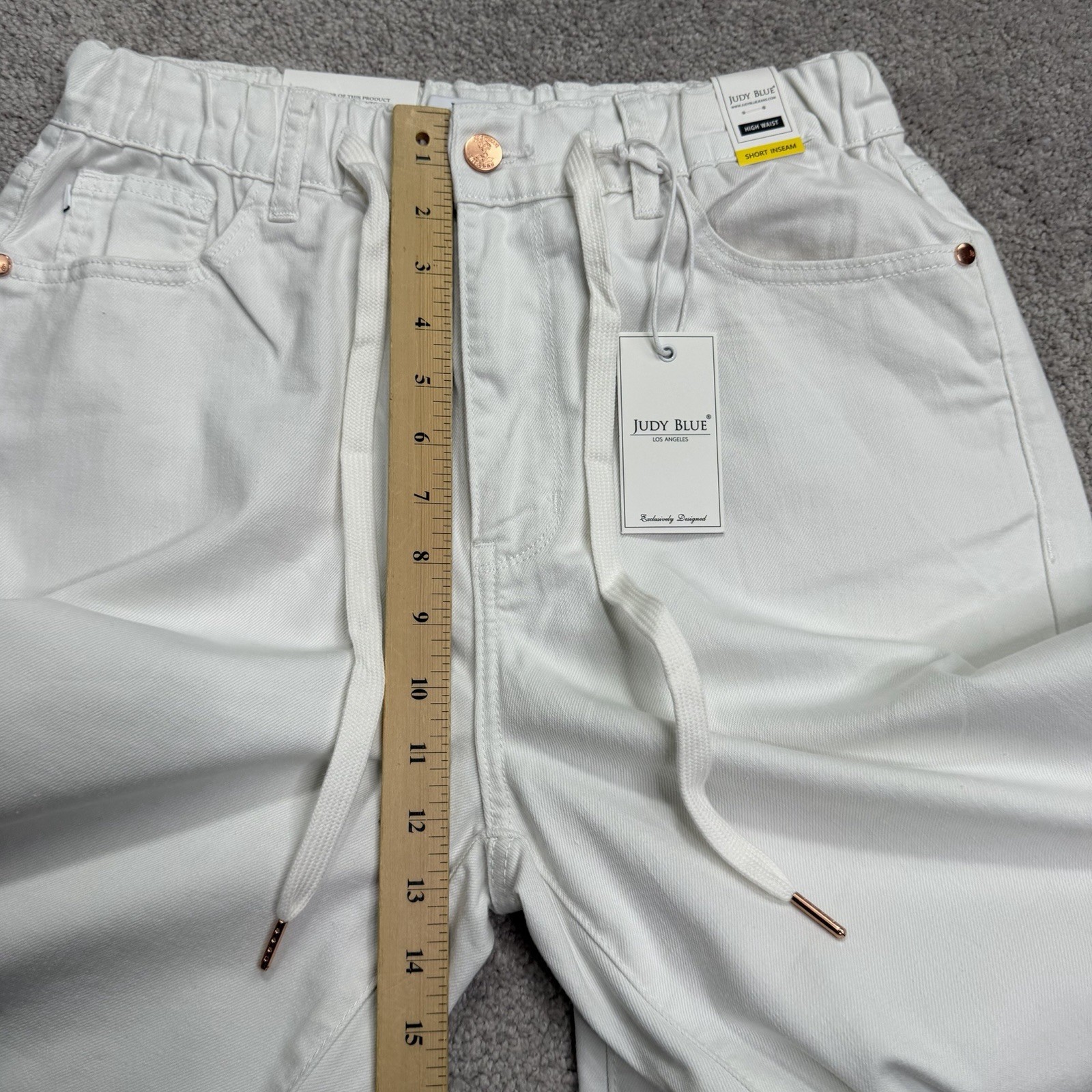 Judy Blue Jeans 5/27 Short White Palazzo Fit Wide Leg Drawstring Stretch NWT