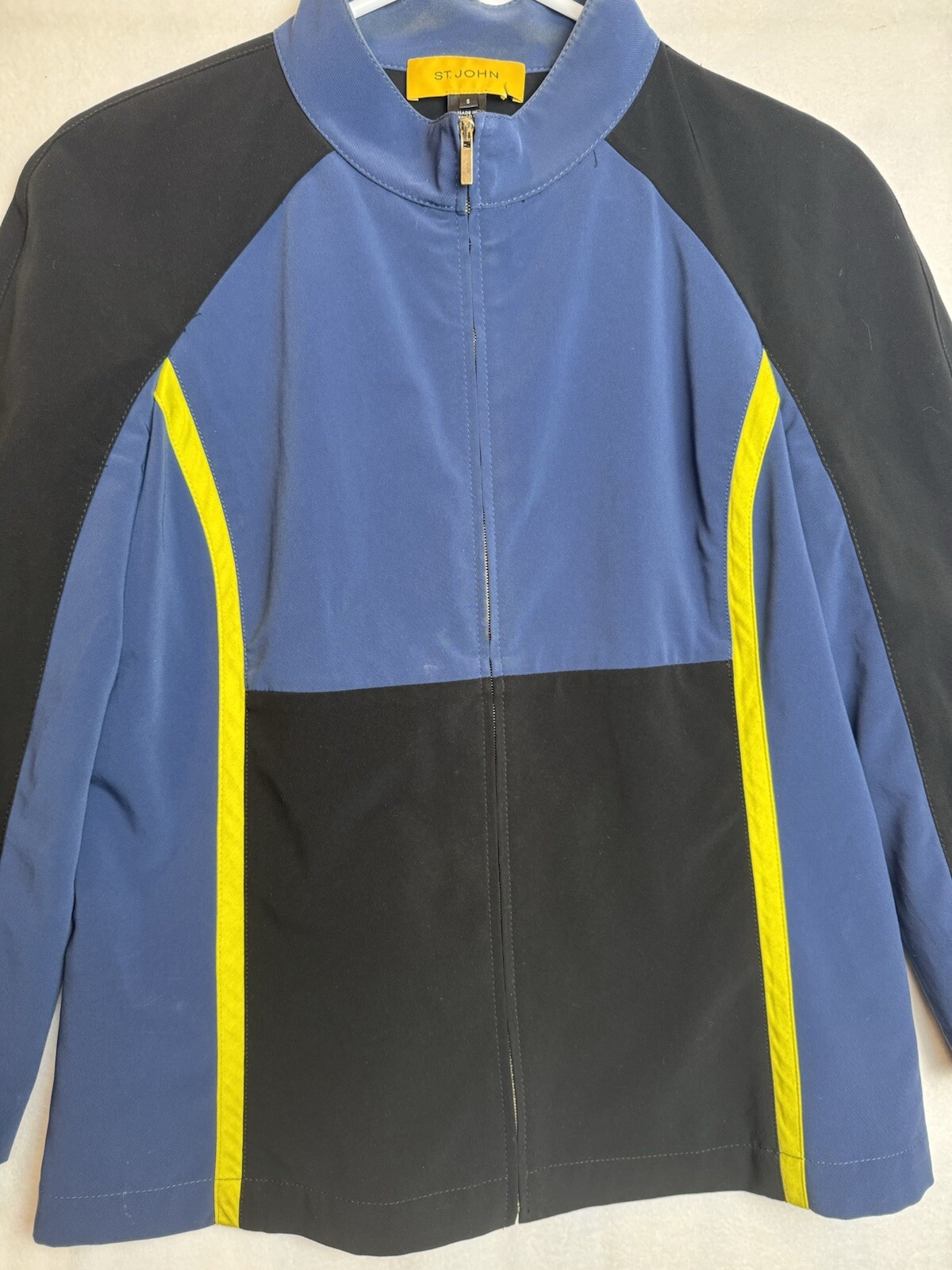 Vtg St. John Yellow Label Blue And Black Zip Bomber Jacket S