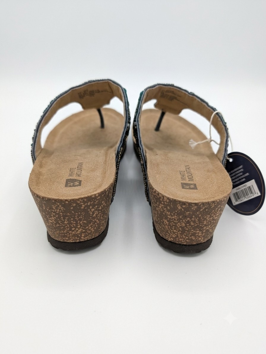 White Mountain Brilliant Beaded Leather Wedge Sandals NWT