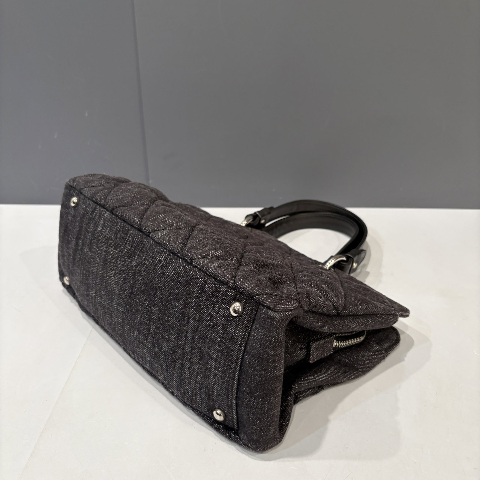 Chanel Quilted Handbag Charcoal Black Denim (ac052126b0)