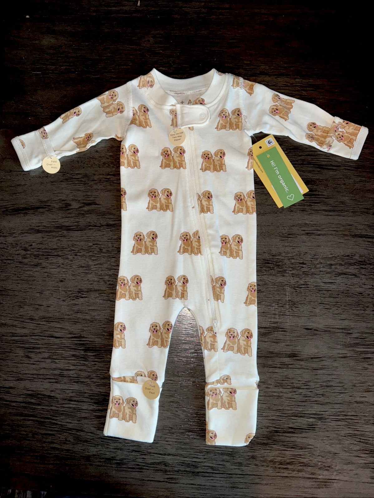 M+A by Monica + Andy Organic Cotton Long Sleeve Baby One-Piece Coverall Dog NWT