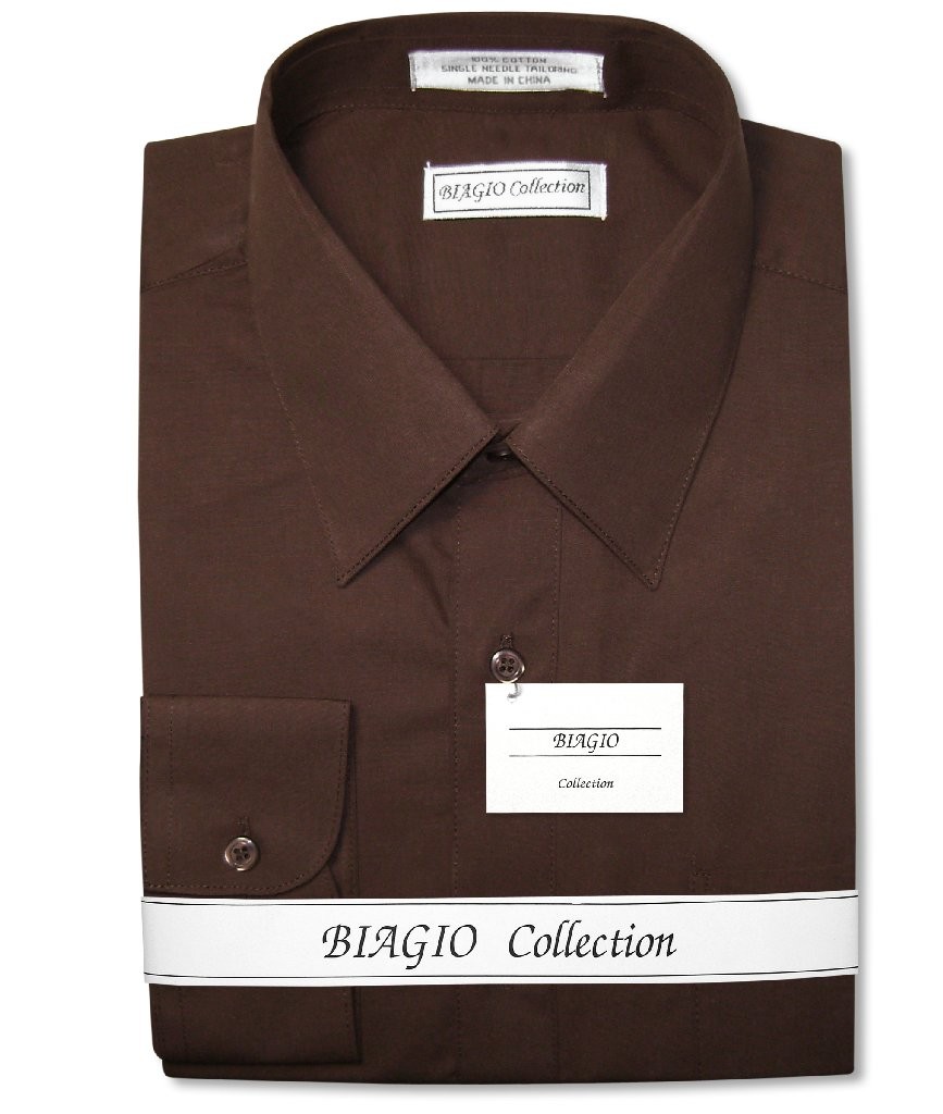 Biagio Mens 100% COTTON Solid CHOCOLATE BROWN Color Dress Shirt sz 20 36/37