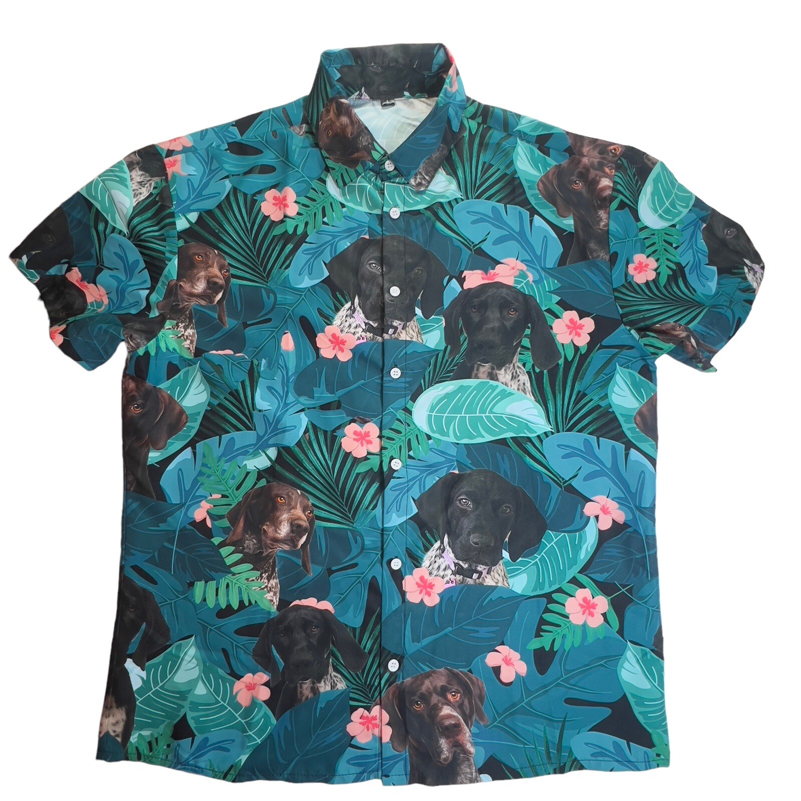 VTG Single Stitch Hawaiian Floral Mens All Over Dog Print Button Down Shirt- LG