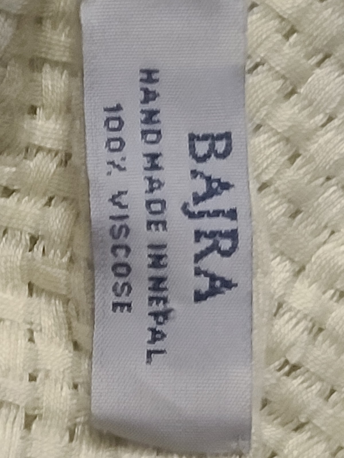 BAJRA Unknown – See Pictures Off-white/Cream 100% Viscose Scarf handmade Nepal