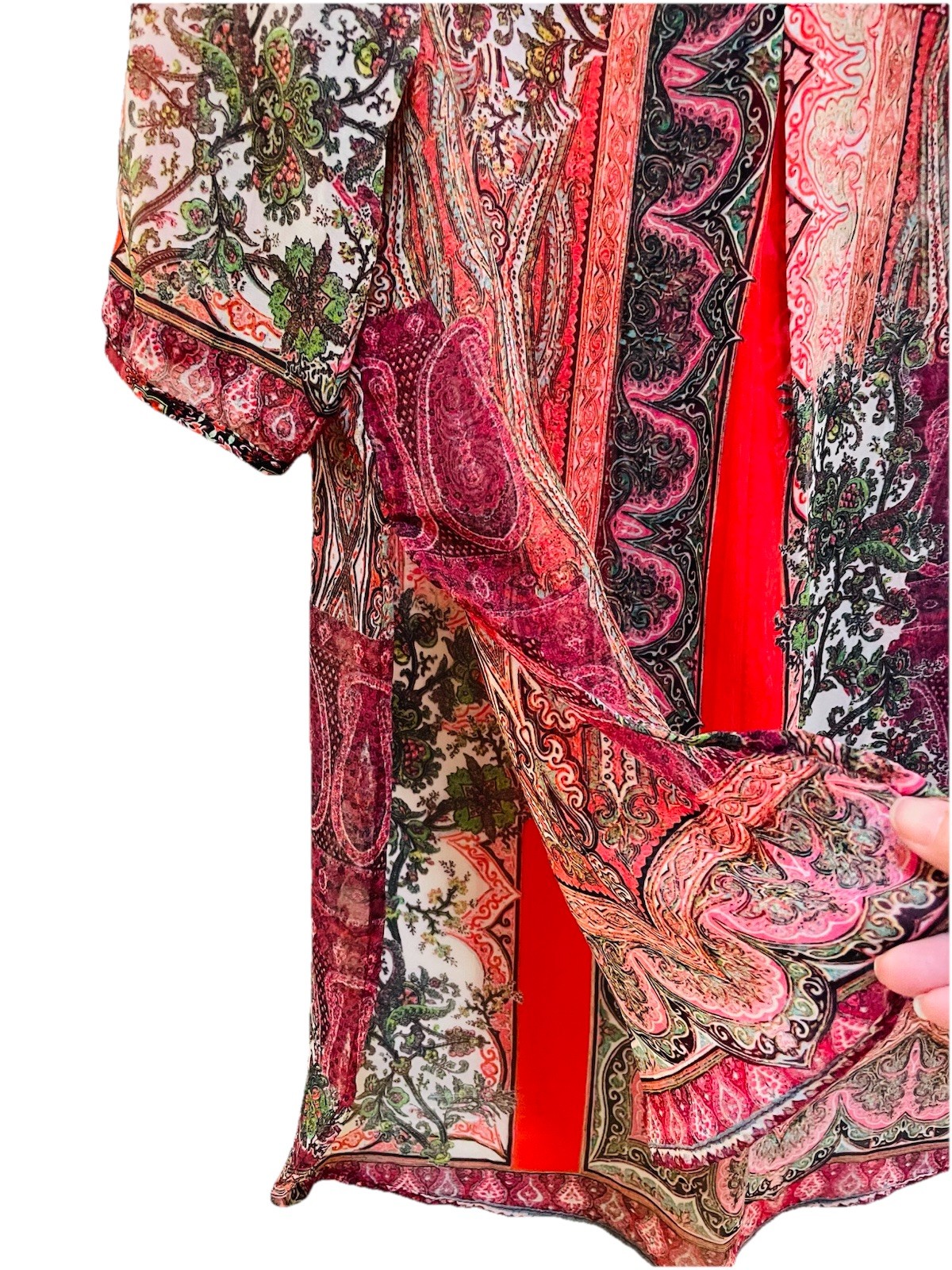 FIG & FLOWER ANTHROPOLOGIE Multicolor Sheer Boho 3/4 Length Tunic Shirt Sz L