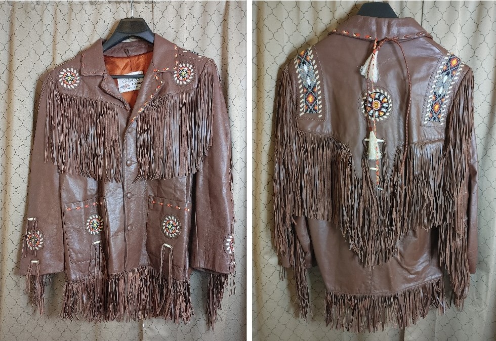 Vintage 70s Lariat Leather Fringe Jacket Beaded Western Cowboy Hippie Ranch USA
