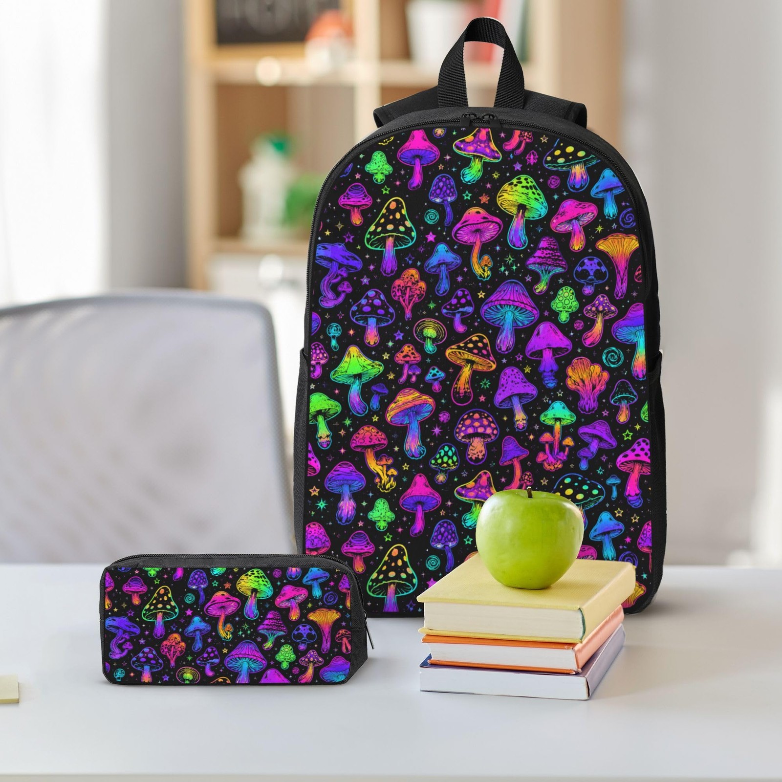 Mushroom School Backpack 12.6″L X 17″H X 5.1″D – 3-in-1 Set with Lunch Box