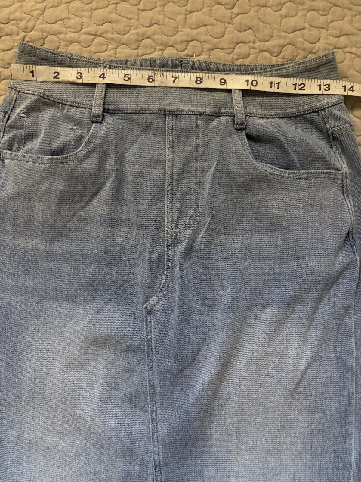 Halara Blue Gray Denim High Rise Pencil Midi Skirt Stretch Pockets Slit S