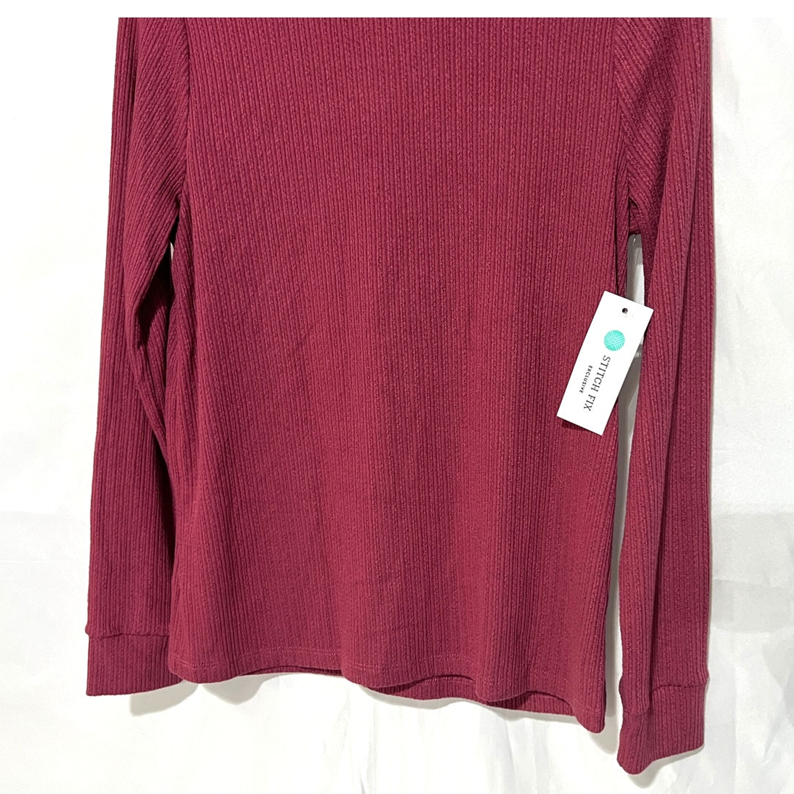 Pink Clover Top Womens Large Long Sleeve Mock Neck Ribbed Stitch Fix Mauve NEW