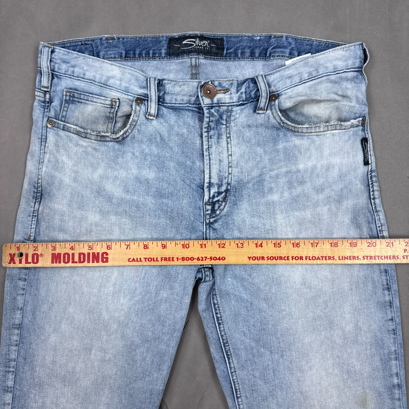 Silver Jeans Mens 34×34 Blue Craig Washed Out Faded Denim Pants Stretch Stone