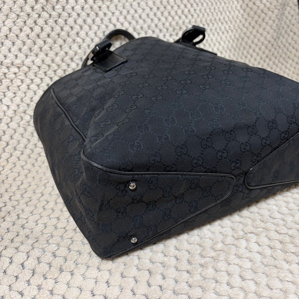 GUCCI GG Pattern Canvas Handbag Tote Bag Black