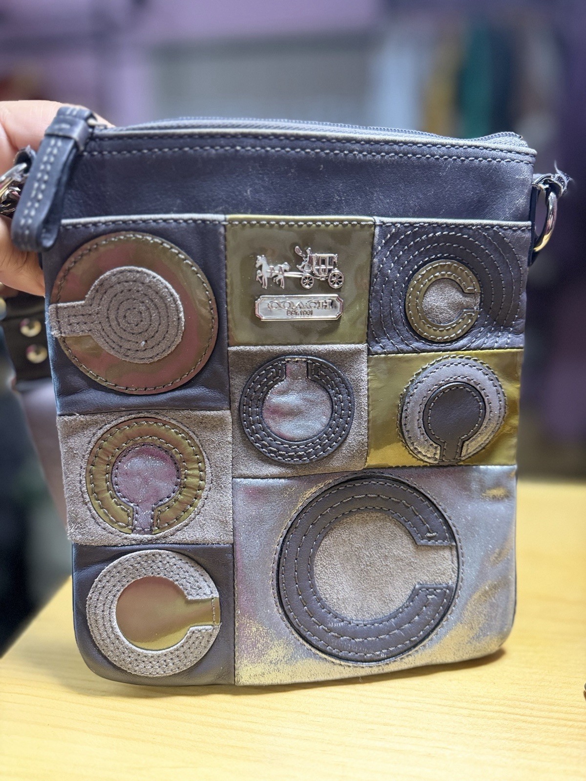 Authentic Coach Op Art Patchwork Crossbody Swingpack Bag Rare Y2K