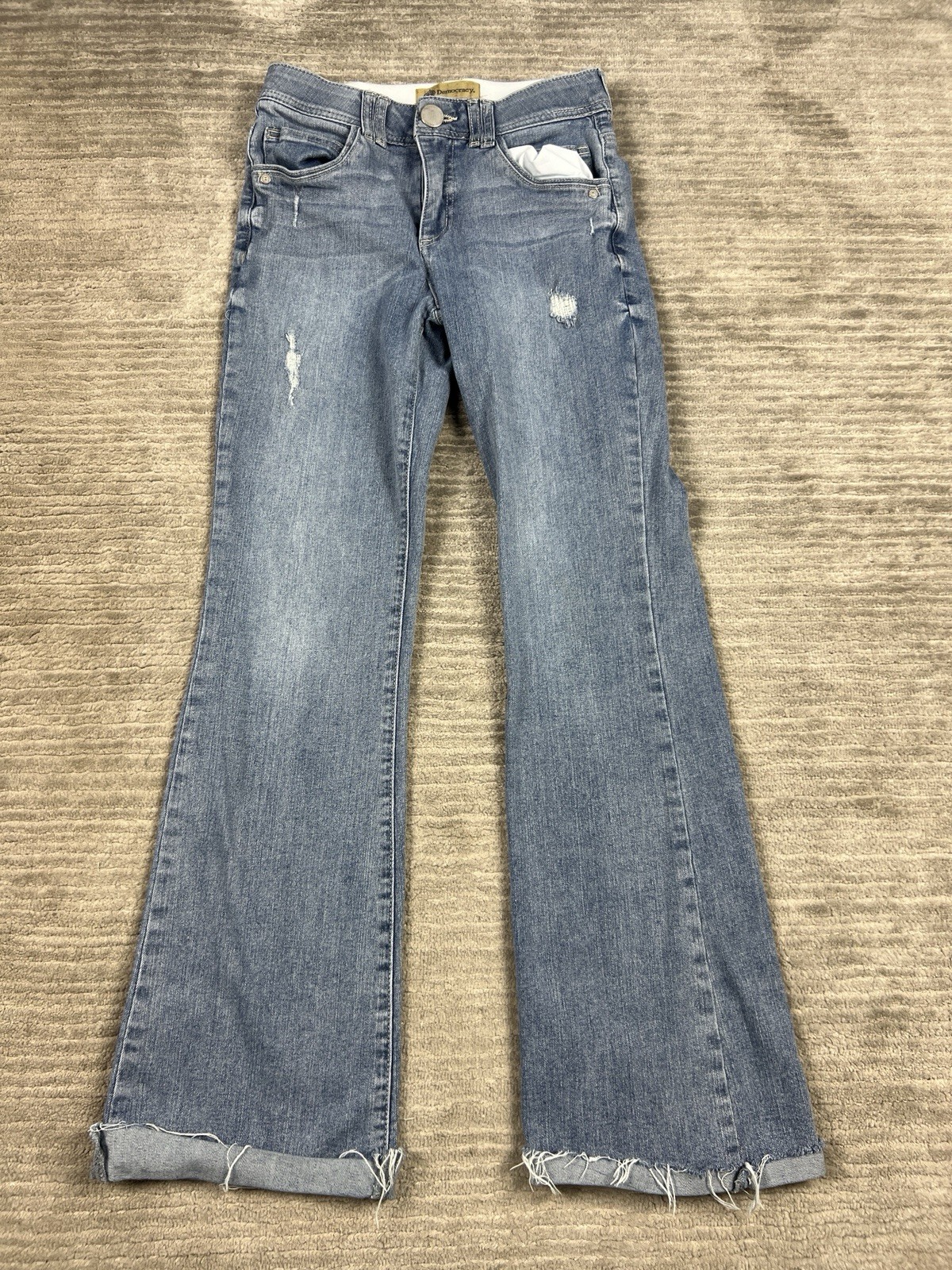 Democracy Jeans Womens 2 Blue Denim Bootcut Comfort Waist Ab Technology Distress