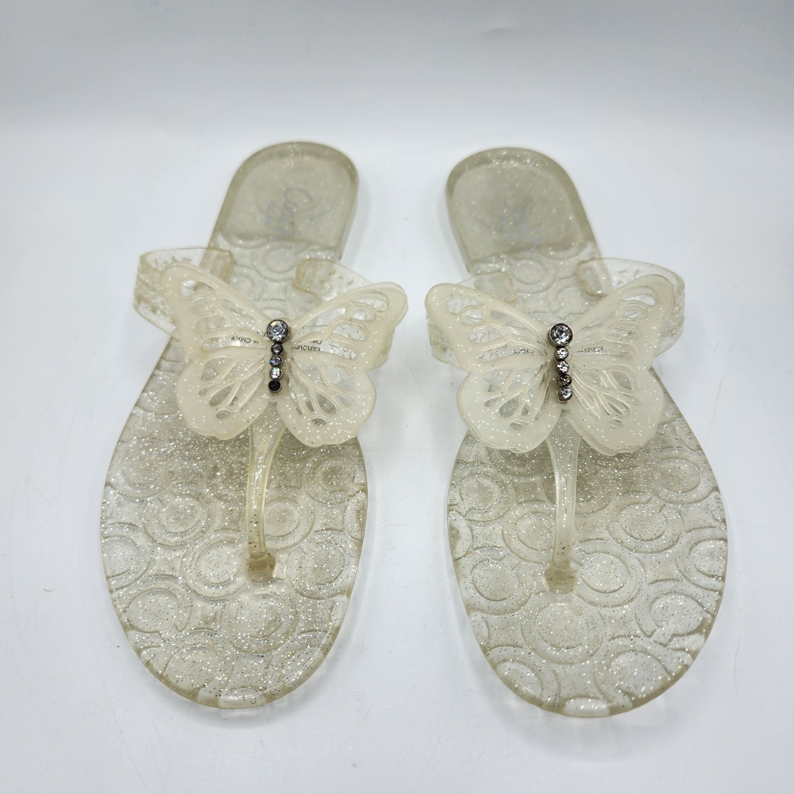 Y2K Coach Pasarella Jelly Butterfly Embellished Flip Flop Sandals Size 10