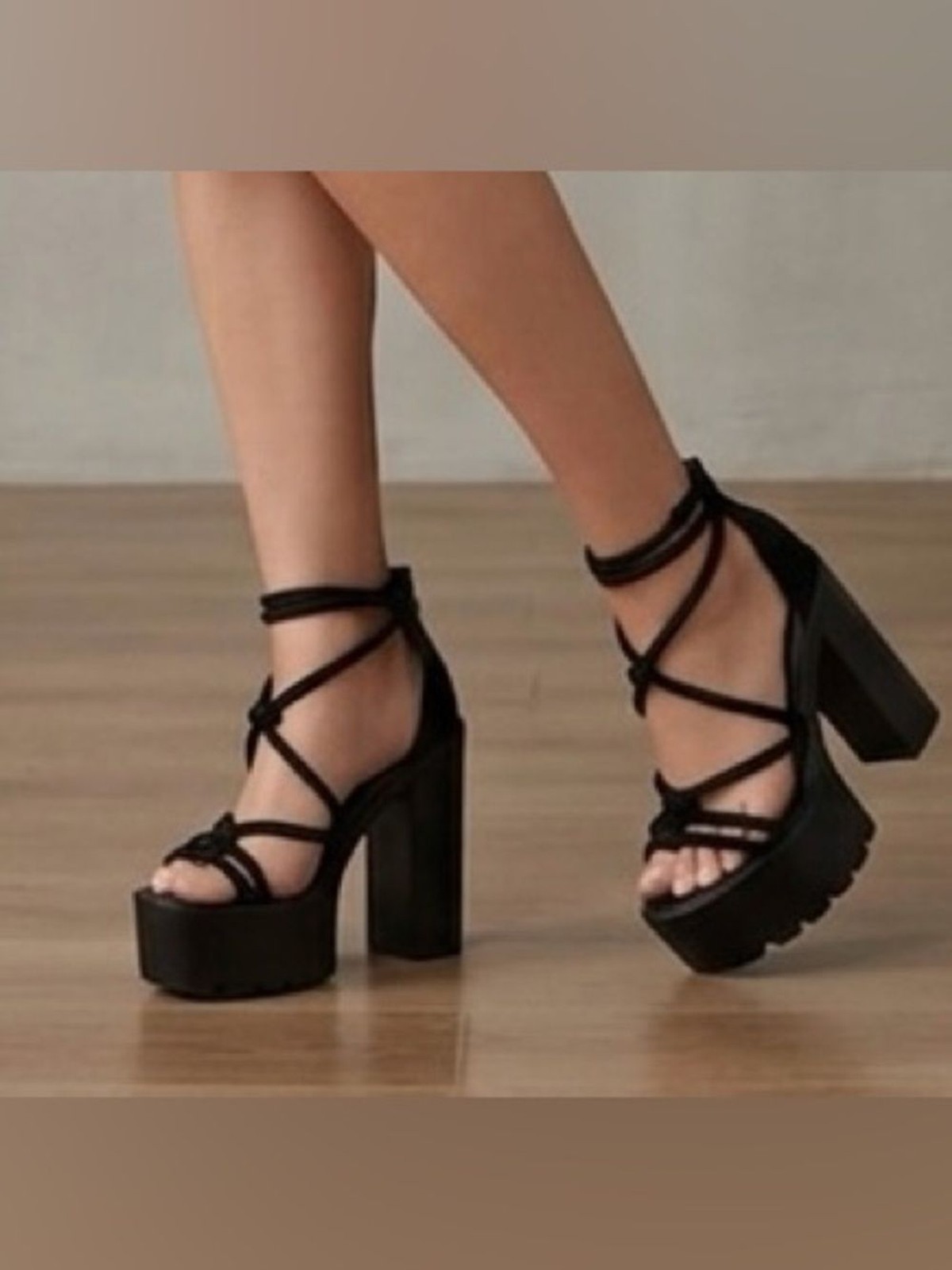 Elevate Your Style: “Midnight Edge” Platform Strappy Heels