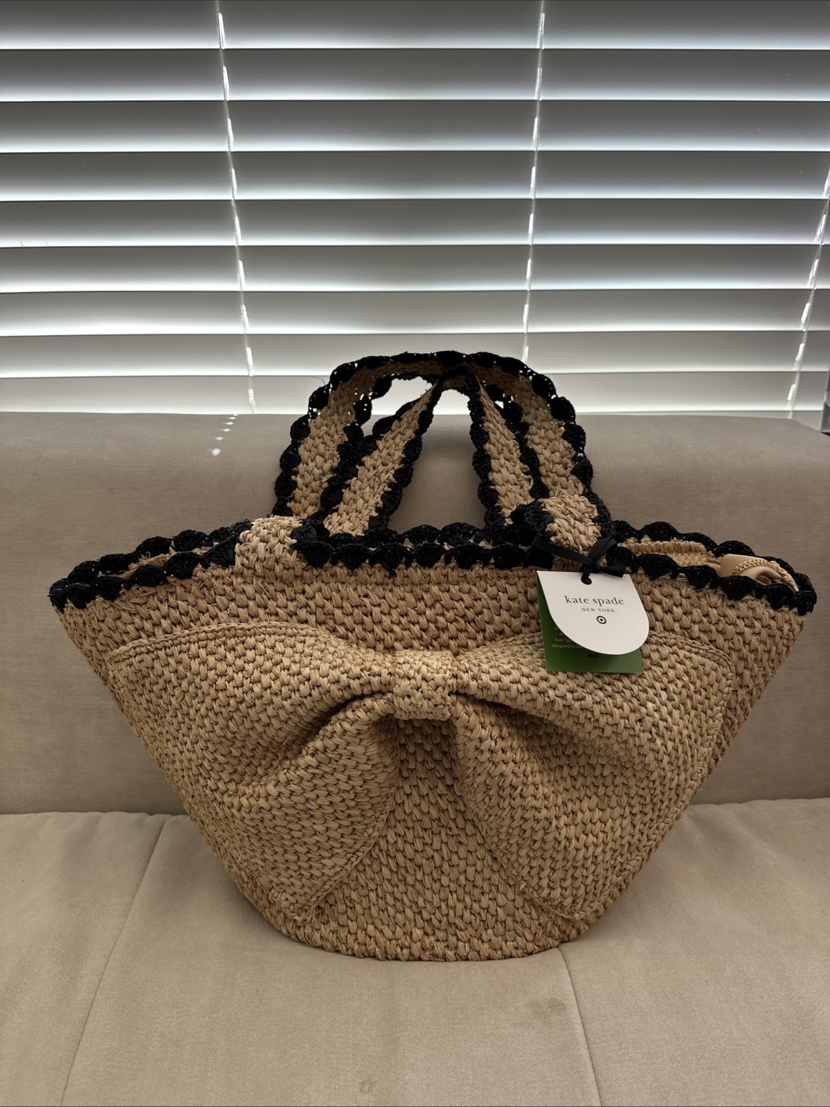 Kate Spade New York x Target Raffia Bow Tote Bag Natural New With Tags In Hand