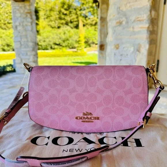 Coach Andrea Shoulder Bag In Signature Canvas CV973 Powder Pink NWT