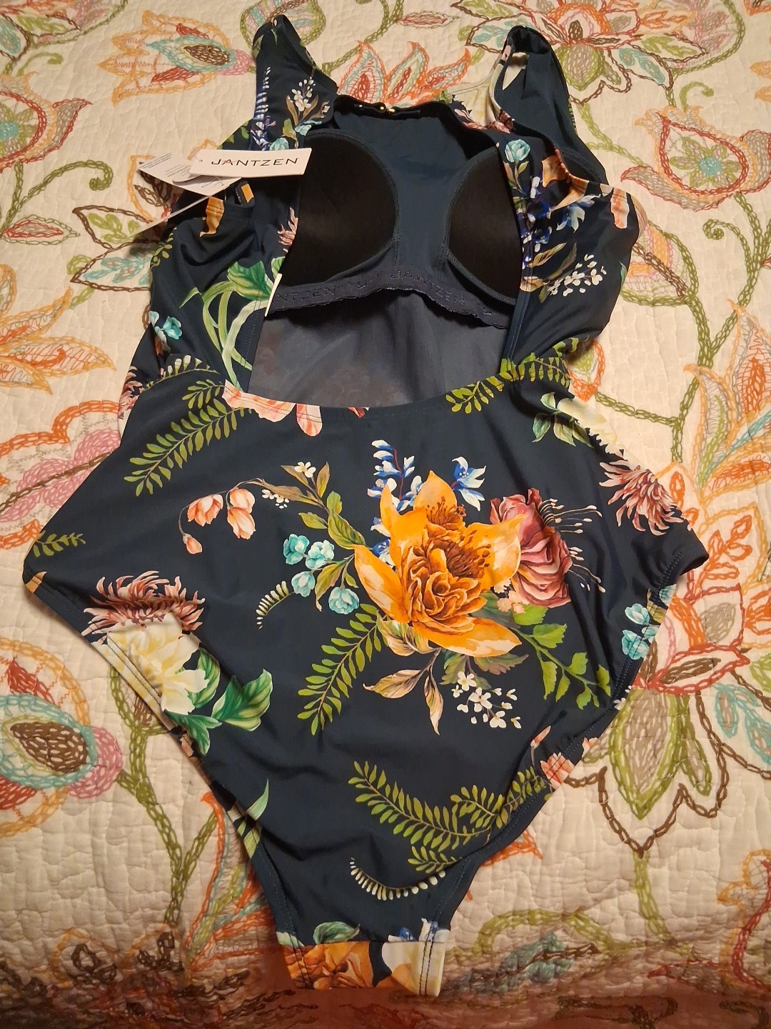 Jantzen Wide Strap One Piece Swimsuit Tummy Control In Azure Size 12 NWT
