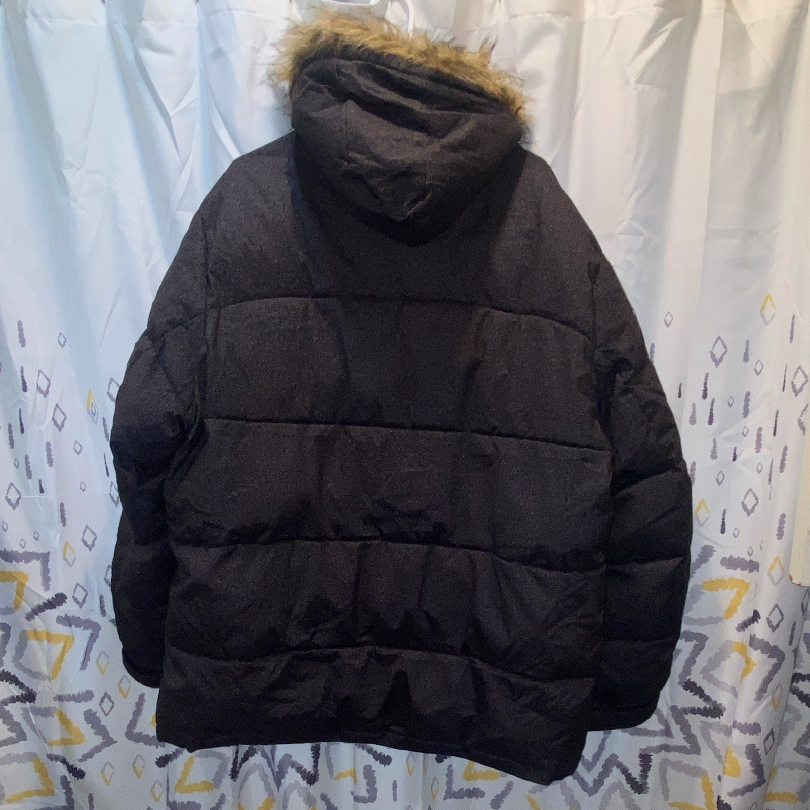 Perry Ellis Portfolio Men’s XXL Gray Hooded Puffer Jacket Full Zip Fur Trim