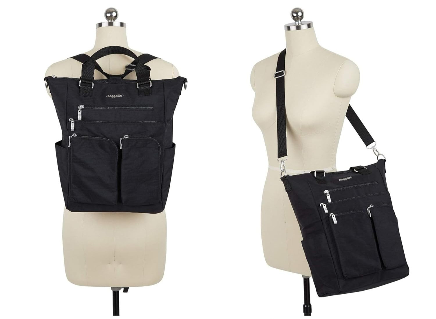 BAGGALLINI All Set 3 in 1 Tote Backpack Sling Bag RFID Black