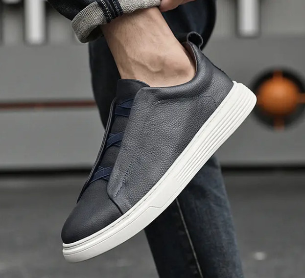 Men’s Real Leather Slip on Casual Fashion Dress Sneakers Board Shoes Oversize