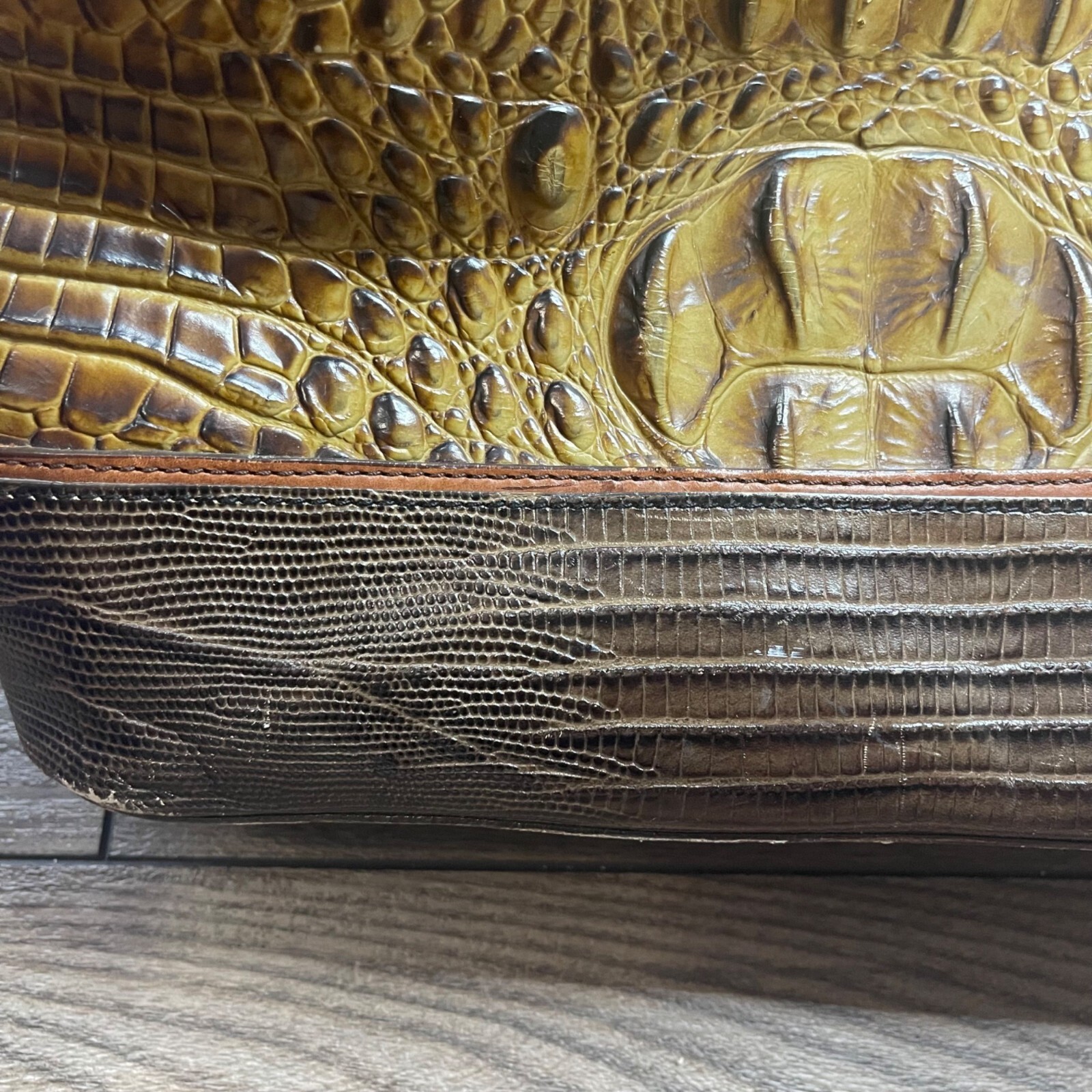 Brahmin Gold Medium Asher Tote Croc-Embossed Leather 16″ W X 10.25″ H X 5″ D FLA