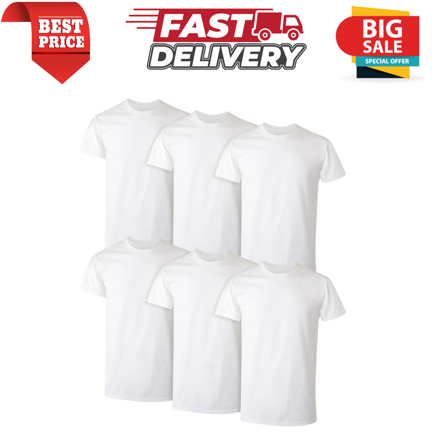Hanes Men’s White Crew T-Shirt Undershirts Value Pack 6 Pack – Size L