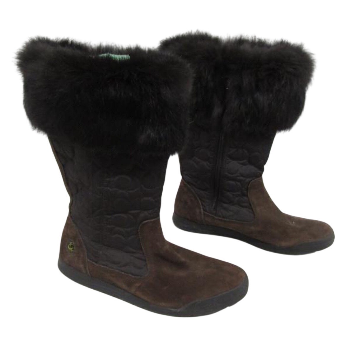 Coach Talen Quilted Suede Fur Trim Side Zip Boots Women’s Size 9.5M Brown Black