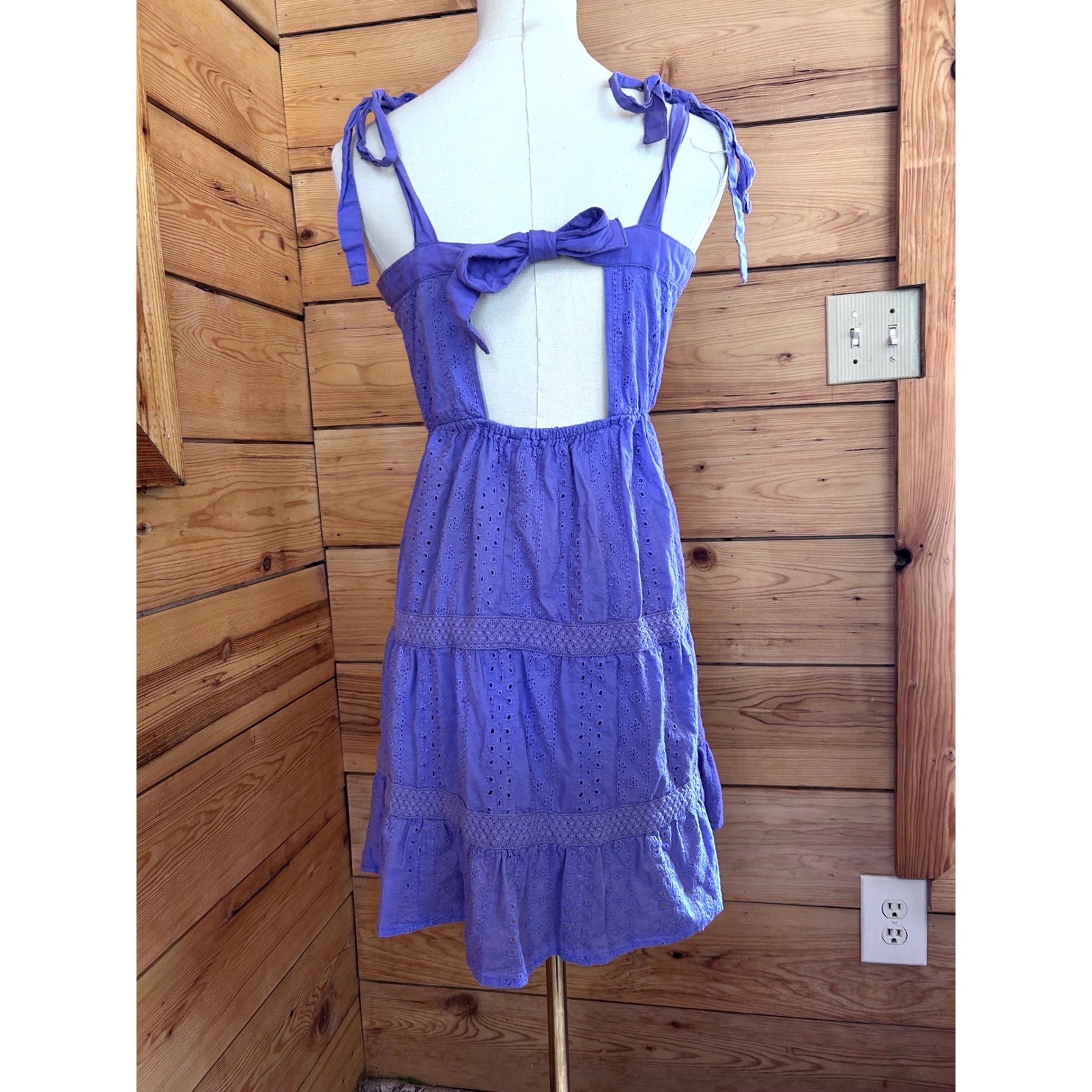 Eyelet Cotton Sundress Women Small Periwinkle Tiered Ruffle Lace Sim & Sam