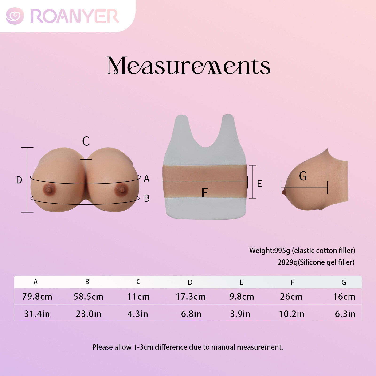 Roanyer False Boobs Silicone G Cup Tube Top Breast for Crossdresser Drag Queen