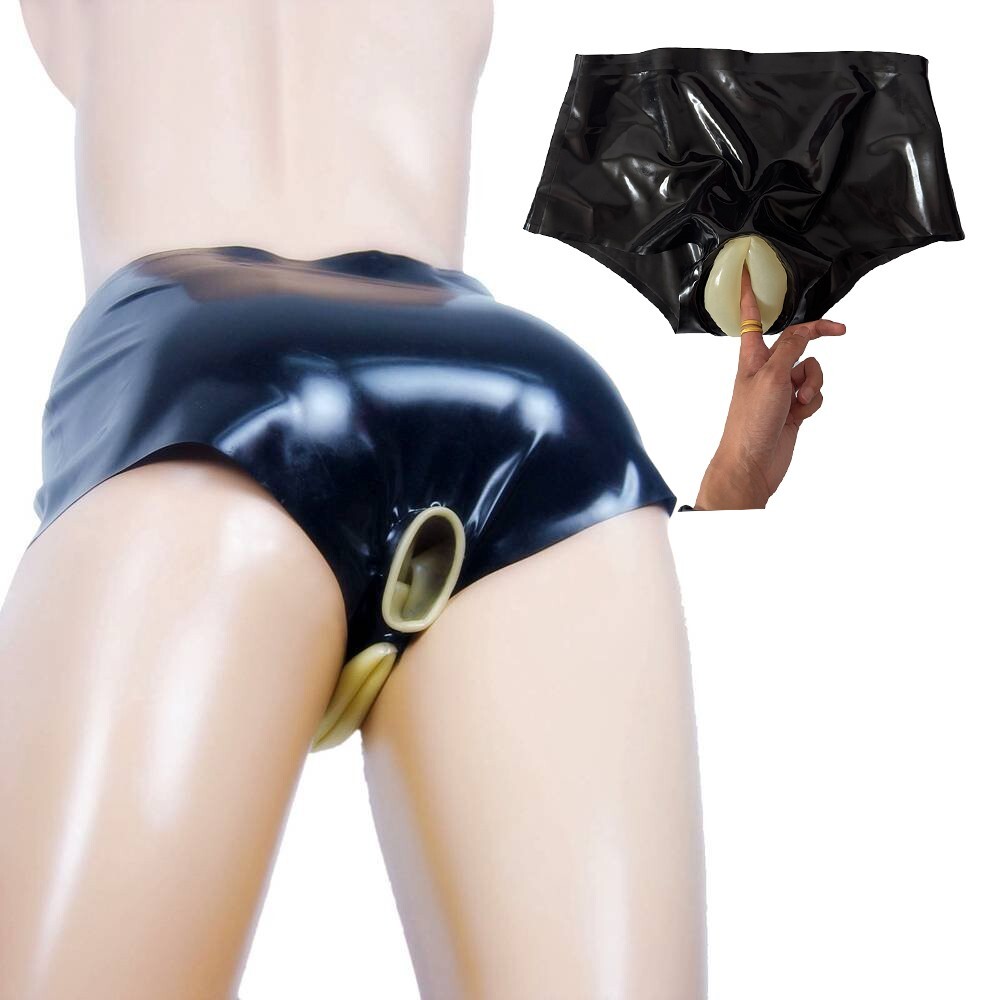 Latex Underpants with Rubber Anus Sheath Fetish Briefs Unisex Panties 0.4mm BDSM