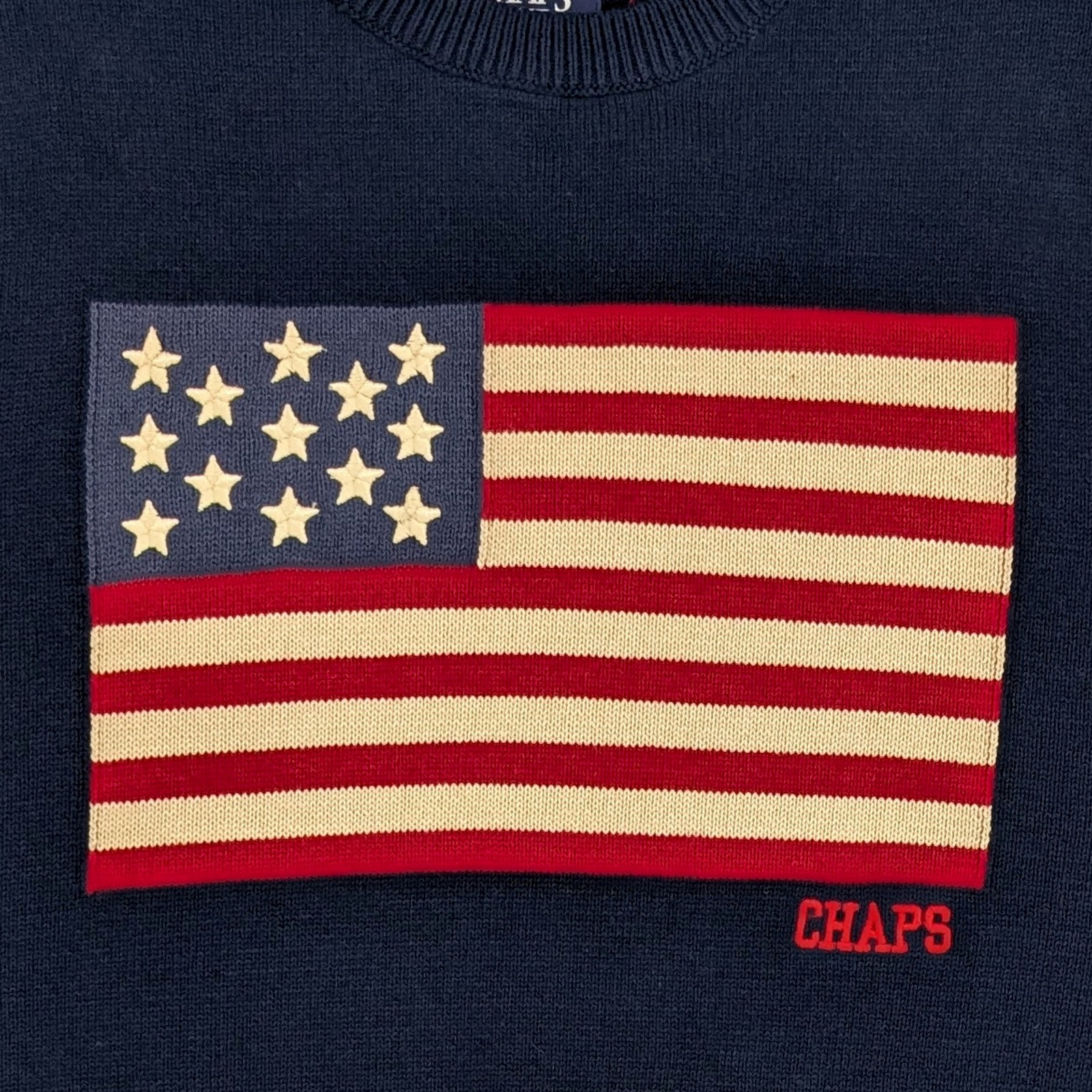 Chaps Mens Navy Blue American Flag Cotton Crewneck Sweater
