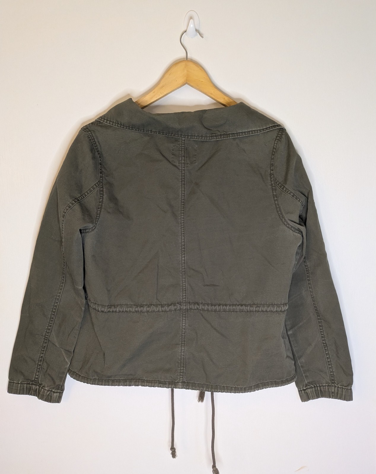 Old Navy Military Jacket M Olive Green Canvas Full Zip Drawstring Utility Coat