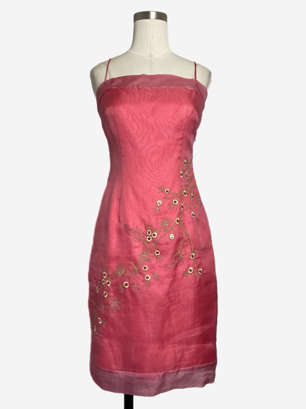 Vintage Y2K Laundry by Shelli Segal Pink silk floral embroidered midi dress XS