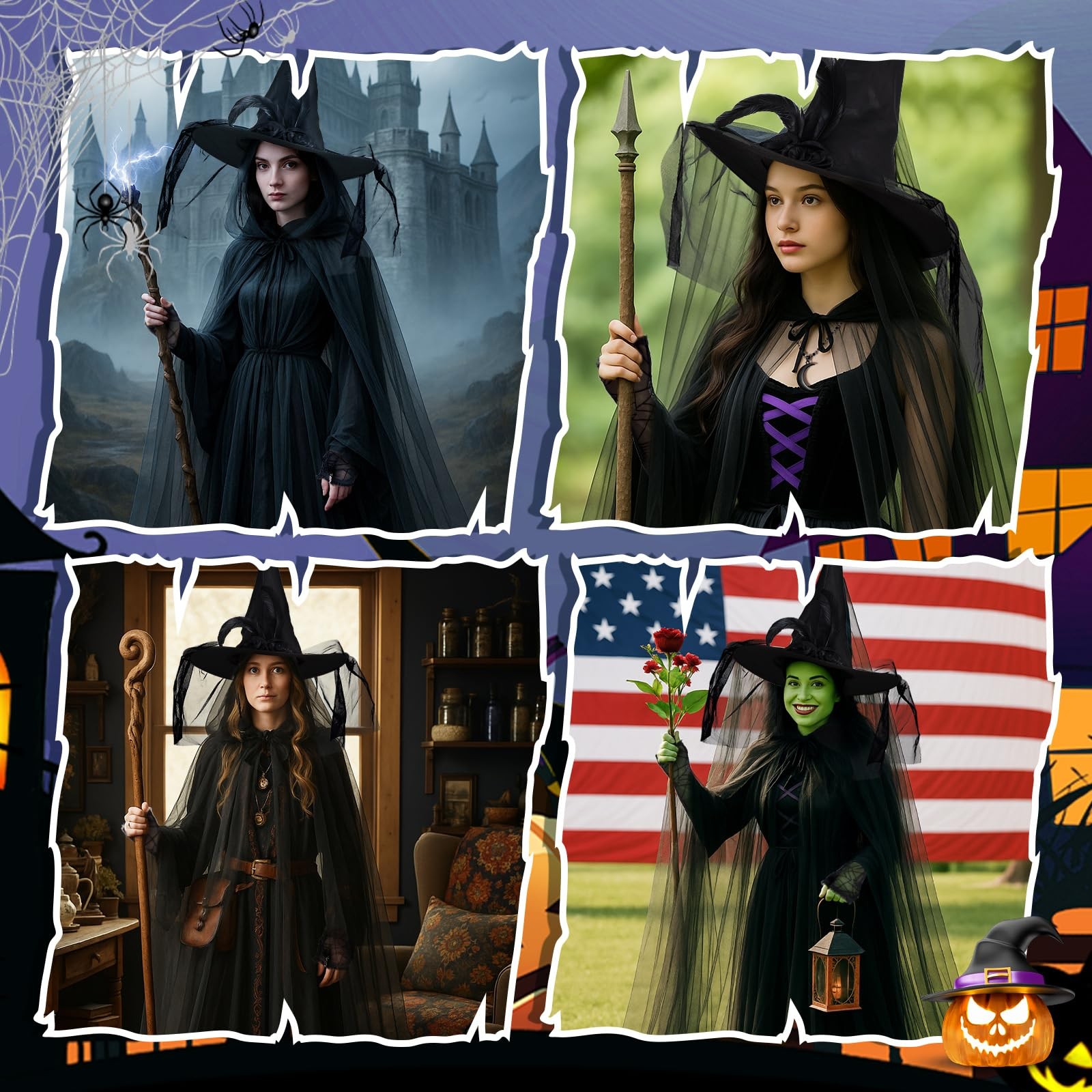 Geyoga 4 Pcs Halloween Witch Costume Set for Women One Size, Show as Picture