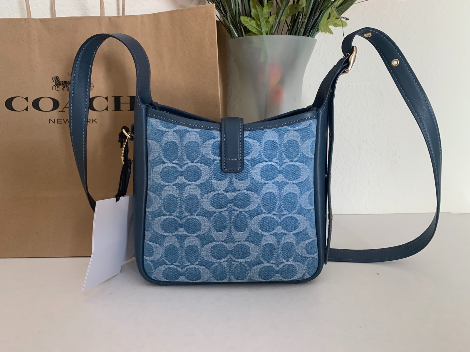 NWT Coach CCZ44 Hadley Mini Crossbody Bag In Signature Denim & Leather Indigo