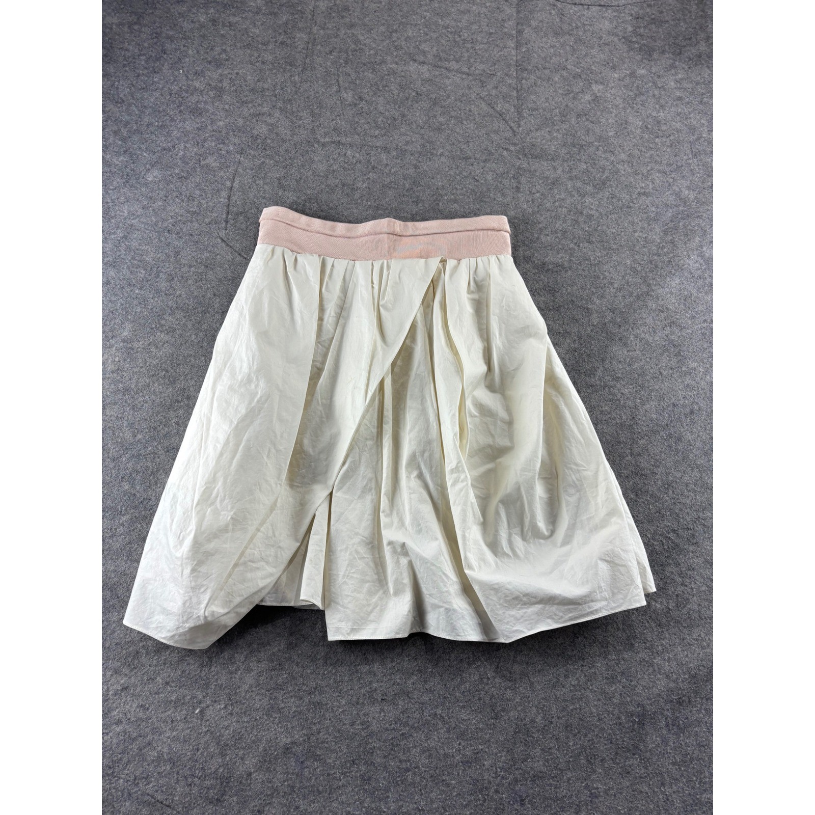 Carven Paris Off White Cotton Pleated Skirt Pink Grosgrain Waist EU 36 US 4 SEE